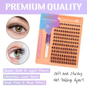 Eyelash Extension Kit Single Box 144 Pieces Eyelash Cluster Kit Eyelash Bonding and Sealing Waterproof Eyelash Tweezers DIY Eyelash Extension Kit (Color: Black)
