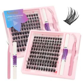 Eyelash Extension Kit Single Box 120 Pieces Eyelash Cluster Kit Eyelash Bonding and Sealing Waterproof Eyelash Tweezers DIY Eyelash Extension Kit (Color: black*10)