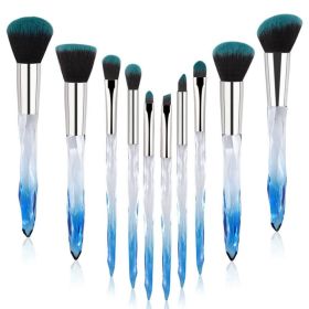 10pcs Professional Makeup Brush  Crystal Blue (Color: Blue)