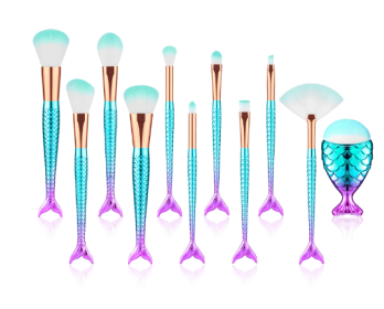 11pcs Makeup Brushes Kit Maquiagem Maquillaje New Mermaid Foundation Eyebrow Eyeliner Cosmetic Makeup Brushes (Option: default)